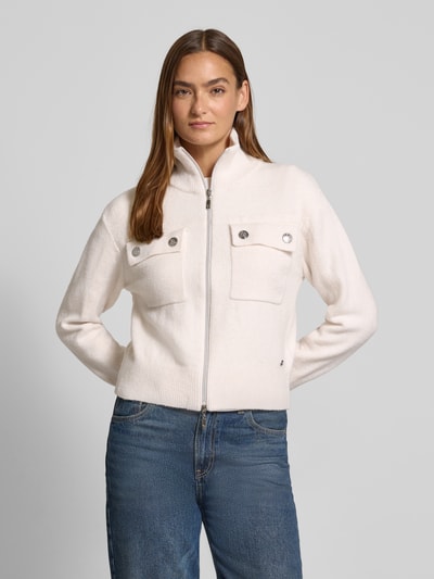 monari Regular fit gebreid jack met wol en borstzakken Ecru - 4