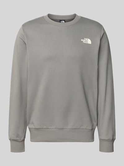 Productfoto, Sweatshirt met Label-Print van The North Face, katoen, los model, geribde boorden, ronde hals, grijs, effen textuur.