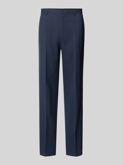 Produktfoto, Regular Fit Anzughose mit Schurwoll-Anteil Modell 'Leon' von BOSS in blauer Melange-Optik, kariertes Muster, Mid Waist, Gürtelschlaufen, Schiebehaken- und Reißverschluss, seitliche Eingrifftaschen, Gesäßtaschen, Materialverarbeitung: Webware, Material-Mix