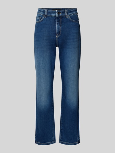 Produktfoto, Feminine Fit Jeans in verkürzter Passform van Marc Cain, blauw katoen-elastaan, steekzakken, rechte pijpen, lichte wassing.