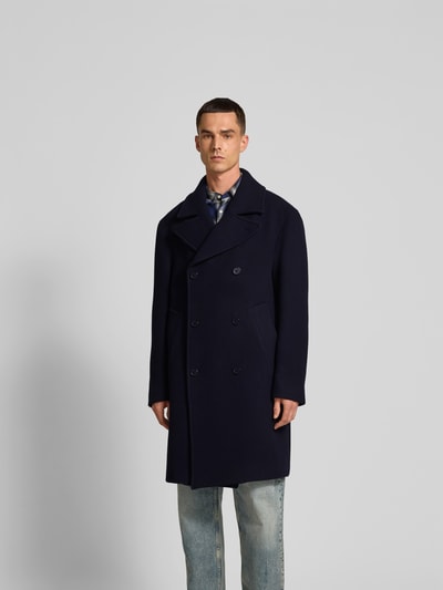 Officine Générale Regular Fit Mantel aus Schurwoll-Mix Dunkelblau 4