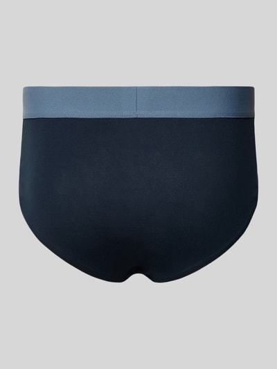 Produktfoto, Slip aus Baumwoll-Mix mit Label-Detail im 3er-Pack von Schiesser, granatowy, elastyczny pas, gładka tekstura, z bawełny i elastanu, przylegający krój, kontekst: męski slip, 3 sztuki, detal z logo