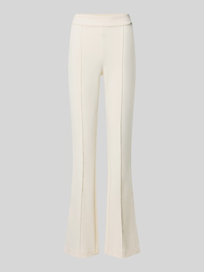 Produktfoto, Flared Hose mit Längsnähten Modell 'NEW FLARED EVELINA' von GUESS in Creme, elastischer Bund, glatte Textur, Damenmode