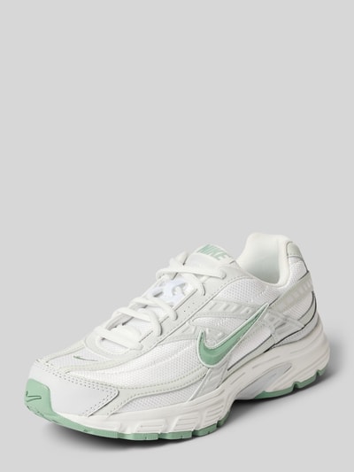Produktfoto, Sneaker aus Leder-Textil-Mix Modell 'Initiator' von Nike, weiß mit grünen Details, Gummisohle, abgerundete Spitze, Schnürung