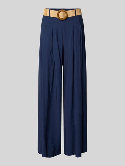 Produktfoto, Wide Fit Jeans aus Viskose-Mix mit Bundfalten von Apricot, dunkelblau mit Bundfalten, abnehmbarer Gürtel, Damen, Bundweite 35 cm, Innenbeinlänge 76 cm, glatte Oberfläche, Konfektionsgröße S