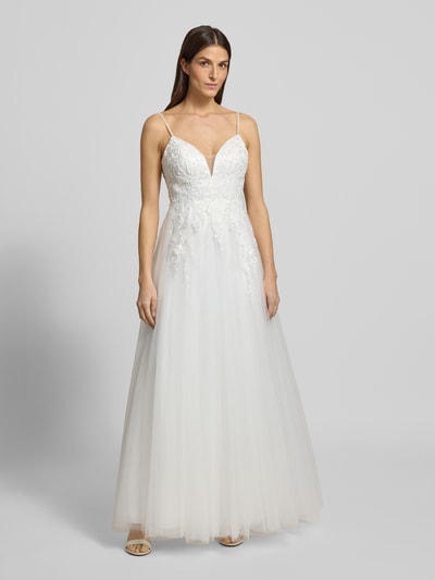LUXUAR FASHION Brautkleid mit Ziersteinbesatz aus Spitze Offwhite 4