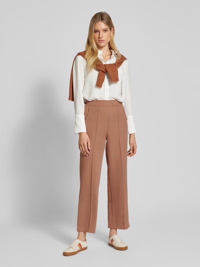 ZABAIONE Wide leg stoffen broek met vaste persplooien Camel - 1