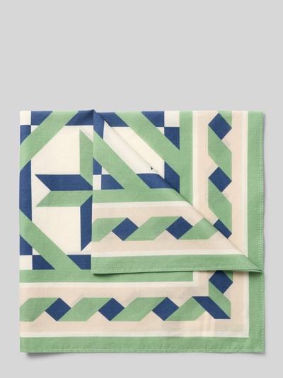Produktfoto, Tuch aus reiner Baumwolle Modell 'NICOLAJ BANDANA' von SELECTED HOMME, Optik: Allover-Muster, geometrisches Muster, grün-blau-beige Farben, feine Baumwollstruktur