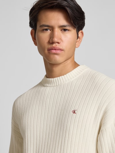Calvin Klein Jeans Oversized Strickpullover mit gerippten Abschlüssen Offwhite 3