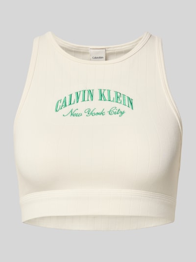 Produktfoto, Bralette aus Baumwoll-Mix von Calvin Klein Underwear w kolorze jednolitym, z szerokimi ramiączkami, elastyczna faktura, zielone logo