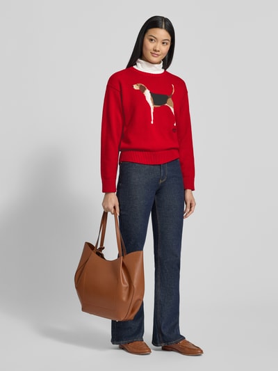 Lauren Ralph Lauren Sweter z dzianiny z motywem i okrągłym dekoltem model ‘RIEDNEE’ Czerwony melanż 1