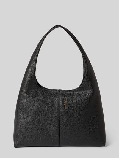 Productfoto, zwarte Handtasche met Label-Detail Modell 'Alltime Lover M' van Hey Marly, hoofdvak met rits, draaghengsel, binnenvak met rits, 31x25x12 cm, schouderriem 55 cm, fijne structuur, glad leerlook