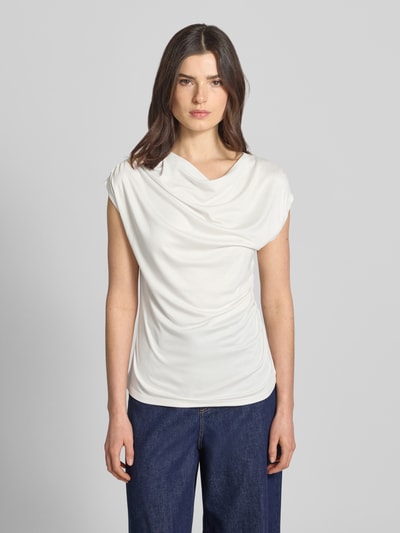 COMMA T-shirt z wiskozy z marszczeniami Biały 4