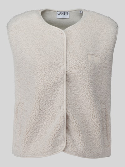 Produktfoto, cremefarbene Regular Fit Weste mit Logo-Detail von Jake*s Casual, flauschige Textur, geschwungene Kanten
