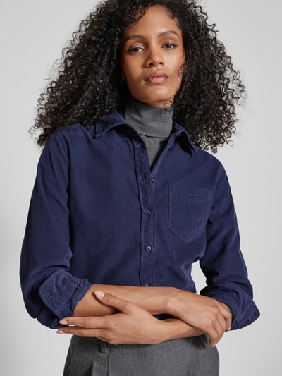 Gant Regular fit corduroy blouse met borstzak Marineblauw - 3