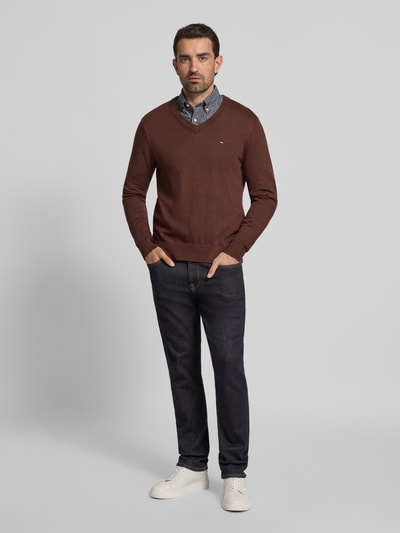 Tommy Hilfiger Regular fit pullover van een mix van katoen en kasjmier Donkerbruin - 1