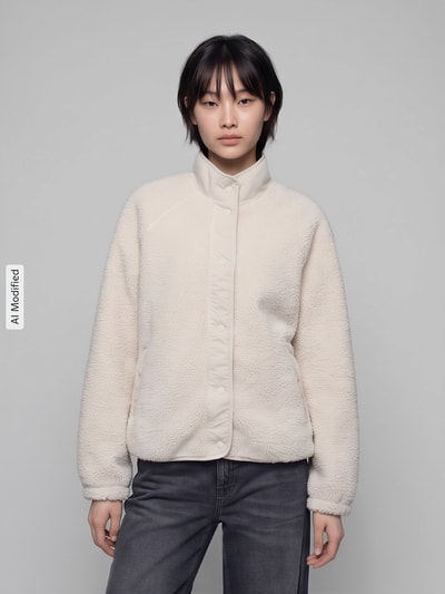 Jake*s Casual Regular fit sweatjack van teddybont Ecru - 4