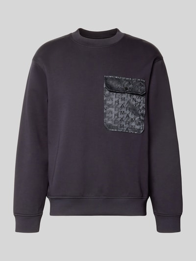Produktfoto, Sweatshirt mit Rundhalsausschnitt und Brusttasche von ARMANI EXCHANGE, schwarz, Baumwoll-Mix mit Stretch-Anteil, Regular-Fit