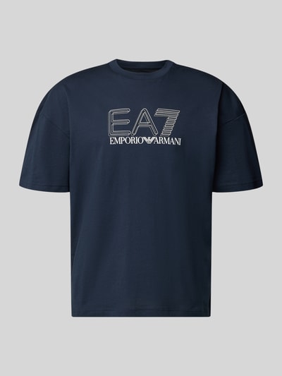 Produktfoto, T-Shirt mit Logo und Rundhalsausschnitt von EA7 Emporio Armani in Dunkelblau aus reiner Baumwolle, Regular-Fit, Logo-Print.