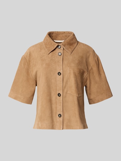 Produktfoto, Kurzarmhemd aus Ziegenvelours von Marc O'Polo in Velourslederoptik, Regular-Fit, Cropped, Hemdblusenkragen, Knopfleiste, Material reines Leder