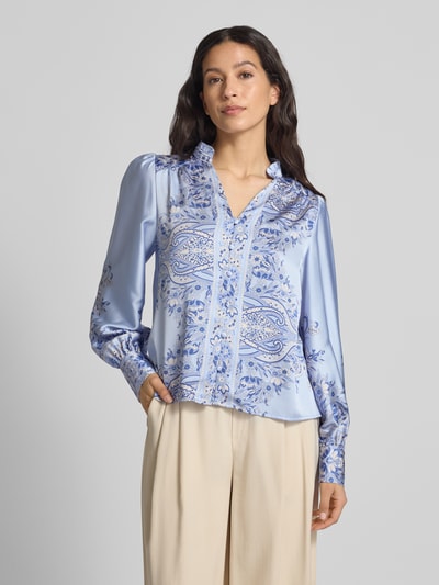 Neo Noir Slim fit blouse met tuniekkraag, model 'Massima' Lichtblauw - 4