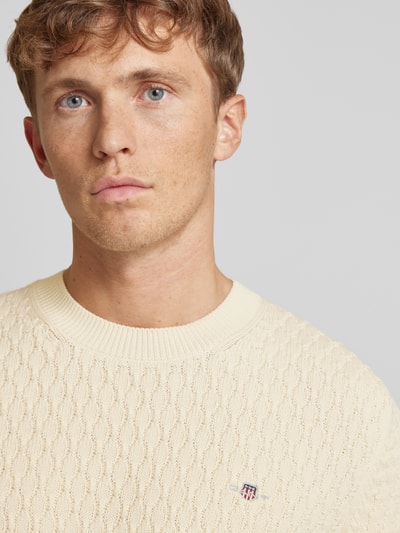 Gant Strickpullover mit Label-Stitching Offwhite 3