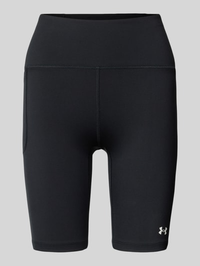 Produktfoto, Radlerhose mit Logo von Under Armour in Schwarz, Material-Mix mit Stretch-Anteil, körpernahe Passform, elastischer Bund, Logo, Bundweite 31 cm, Innenbeinlänge 22 cm, Damen