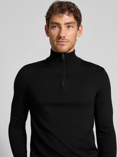 JOOP! Collection Gebreide pullover van scheerwol met opstaande kraag, model 'Dario' Zwart - 3