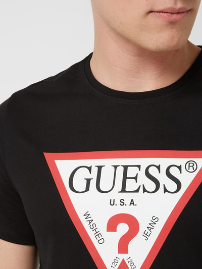 Guess Slim fit T-shirt met logoprint Zwart - 3