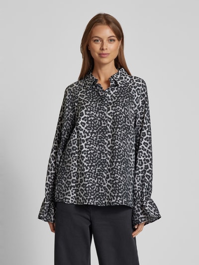 YAS Regular fit blouse met platte kraag, model 'LEONJA' Middengrijs - 4