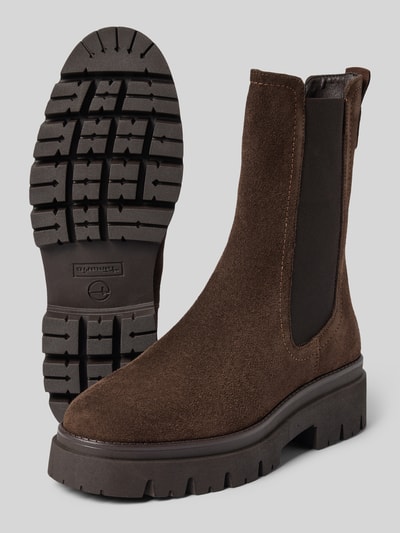 Produktfoto, braune Chelseas aus echtem Rindsleder von Tamaris, robuste Sohle, grobe Textur, Damen Chelseas von Tamaris