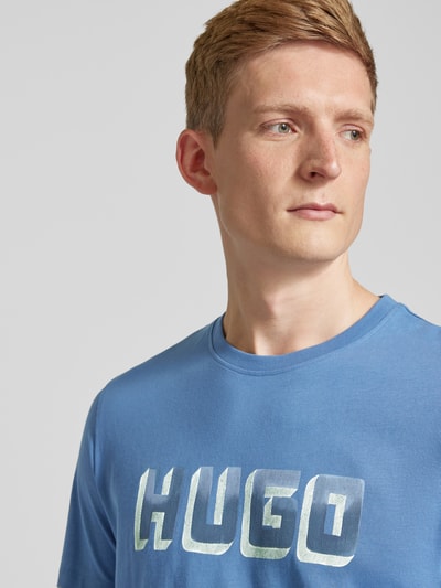 HUGO T-shirt met labelprint, model 'Daqerio' Aquablauw - 3