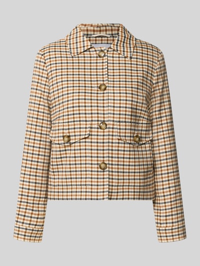 Produktfoto, Regular Fit Blazer mit Viskose-Anteil von MORE & MORE, kariertes Muster, beige-braun, Umlegekragen, aufgesetzte Taschen, Knopfleiste