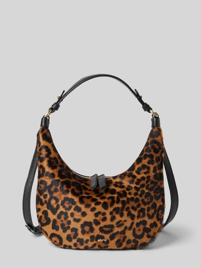 Produktfoto, Hobo Bag aus echtem Leder Modell 'TEMI' von Abro, Fell-Optik, Label-Print, abnehmbarer Schulterriem, binnenvak met rits, breedte 32 cm, lengte 26 cm, diepte 5 cm, schouderriem 133 cm