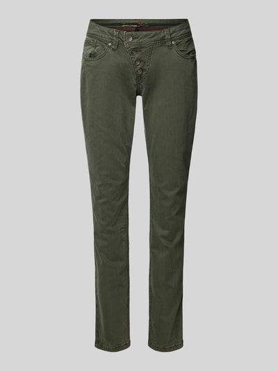 Buena Vista Slim fit jeans met asymmetrische knoopsluiting, model 'Malibu' Olijfgroen - 2