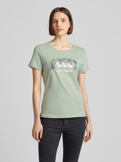 Guess T-shirt z cekinowym obszyciem model ‘SEQUINS’ Trzcinowy 4