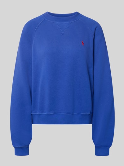 Produktfoto, Regular Fit Sweatshirt aus Baumwoll-Mix von Polo Ralph Lauren in Uni-Blau mit Logo-Stitching, Crew Neck, gerippten Abschlüssen.
