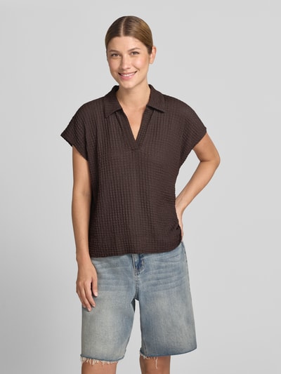 OPUS T-Shirt mit Strukturmuster und V-Ausschnitt Modell 'Sipin' Dunkelbraun 4