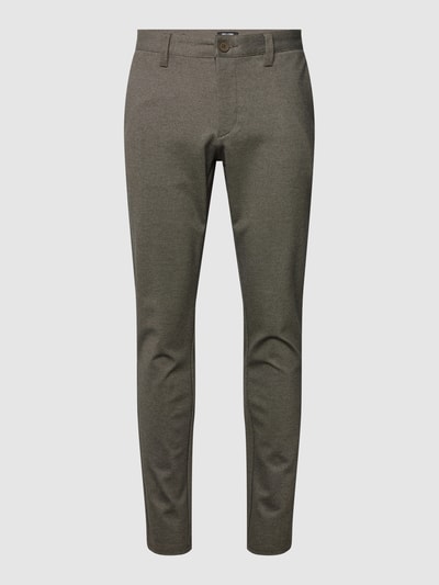 Only & Sons Tapered fit stoffen broek met visgraatmotief Olijfgroen - 2