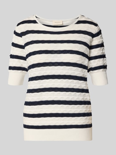 Produktfoto, Strickshirt mit Rundhalsausschnitt Modell 'Dodo' von FREE/QUENT in navy-weißen Streifen, reine Baumwolle, gerippte Abschlüsse, gerader Schnitt