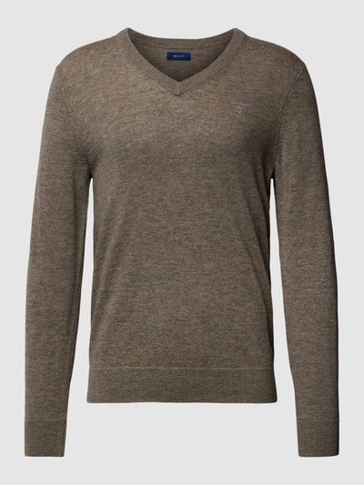 Gant Strickpullover mit Label-Stitching Haselnuss Braun meliert 2