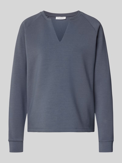 Produktfoto, Relaxed Fit Sweatshirt mit Stretch-Anteil von Christian Berg Woman, elastyczna mieszanka materiałów z modalem, krój relaxed fit, dekolt w serek, długi rękaw, gładka tekstura, kolor ciemnoszary