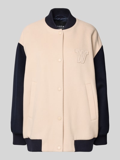 Productfoto, Relaxed Fit College-Jacke aus Schurwoll-Mix Modell 'ELLISSE' van Weekend Max Mara, two tone, ribboorden, opgestikte label, unicolor, comfort fit, collegekraag, drukknopen, steekzakken, damesjack, materiaal schurwoll-mix
