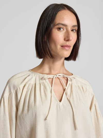Vila Regular Fit Bluse aus Viskose-Baumwoll-Mix mit Leinen-Anteil Modell 'PRISILLA' Beige 3