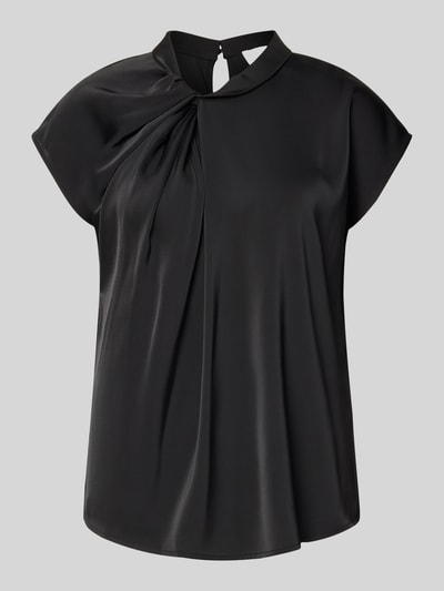 Produktfoto, Blusentop aus Satin mit Knotendetail Modell 'Fleur Drapy' von Neo Noir in Schwarz, Regular Fit, glatte Oberfläche, Rückenlänge 59 cm