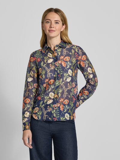 Gant Bluzka koszulowa o kroju regular fit z dodatkiem jedwabiu model ‘Floral’ Granatowy 4