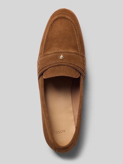 Produktfoto, loafersy z brązowej skóry bydlęcej, matowa faktura, model 'Helyan_Loaf_SDBB' od BOSS, damskie loafersy