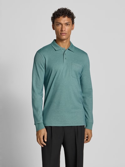 Christian Berg Men Regular fit poloshirt in design met lange mouwen Grasgroen - 4