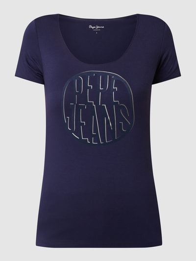 Pepe Jeans T-shirt met logoprint, model 'Bella' Marineblauw - 2