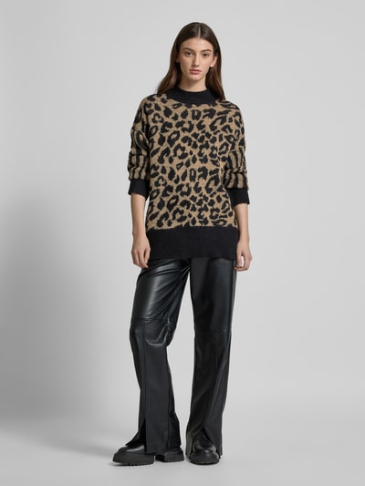 Vero Moda Regular Fit Strickpullover mit Animal-Print Modell 'MARS' Black 1